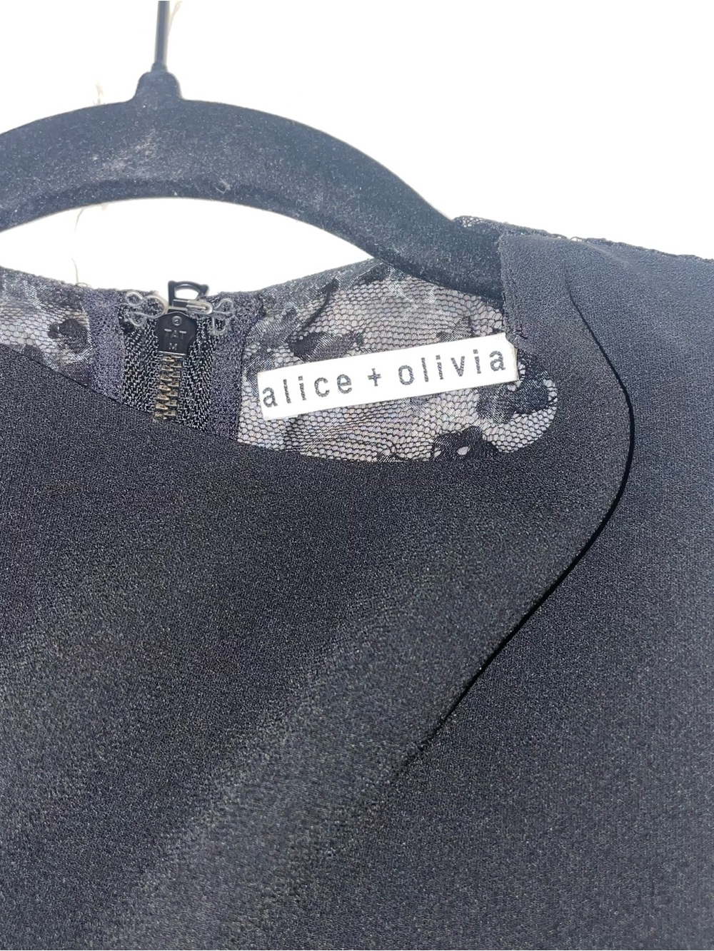 Alice + Olivia Black Lace-back Zip cropped tank